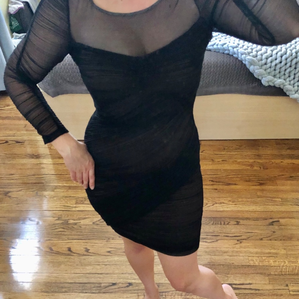 BCBG Maxazria dress (S) - Black mesh long sleeved